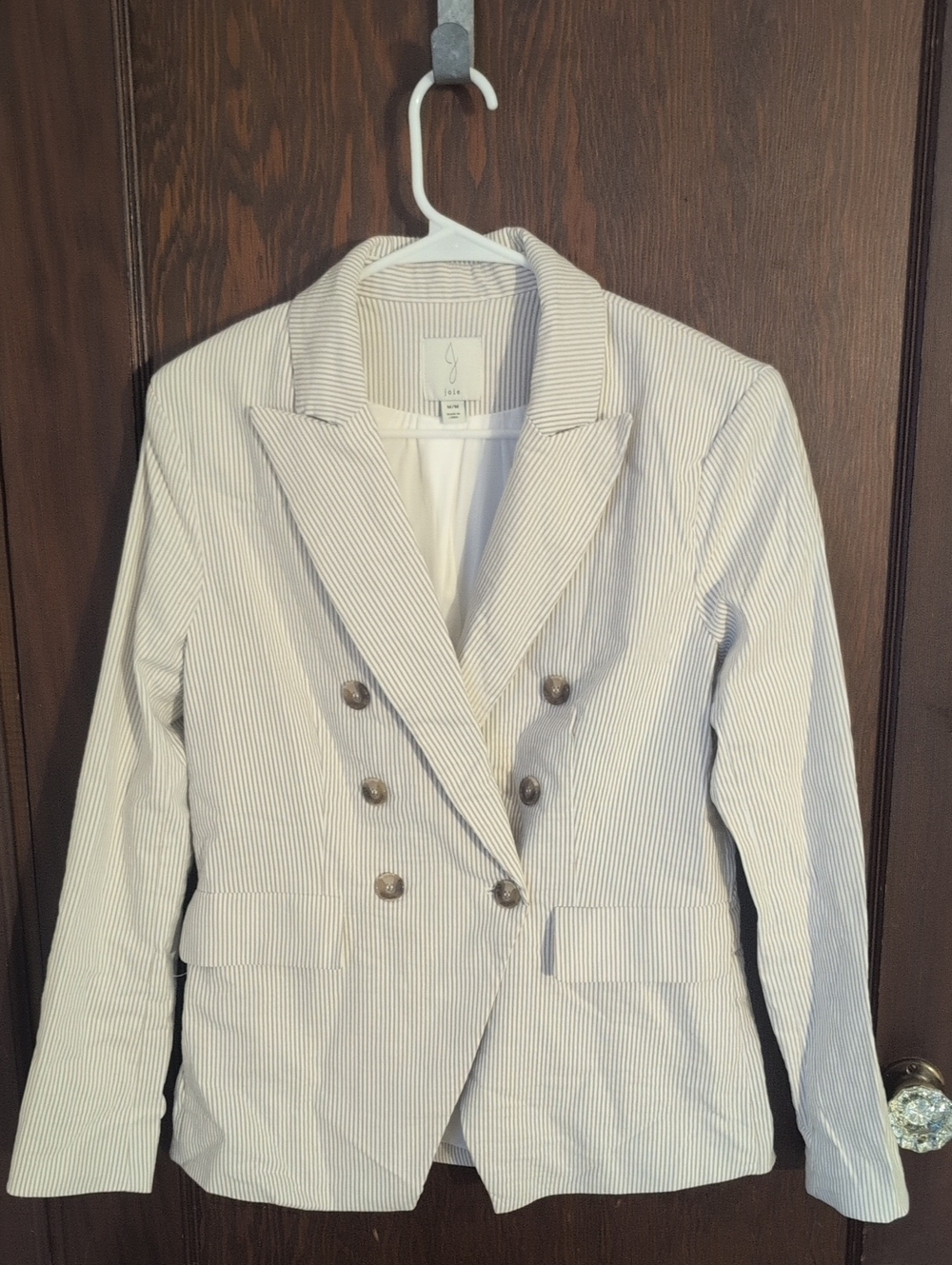 Joie Double-Breasted Striped Blazer in Light Blue and White